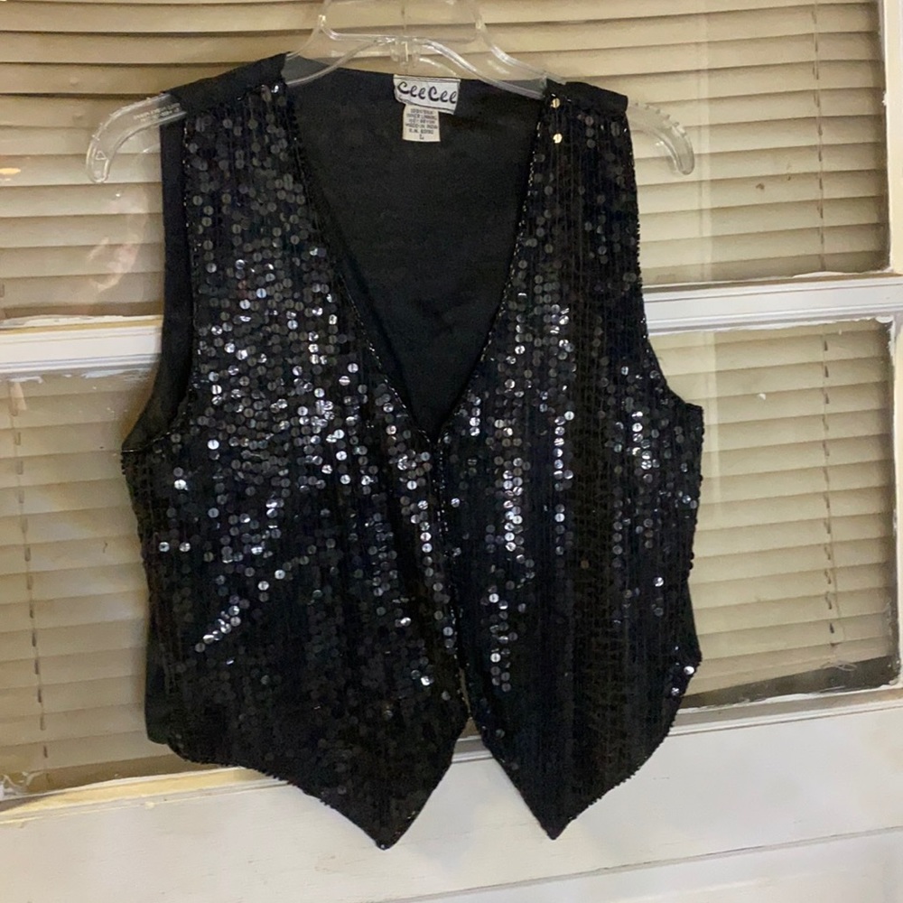 CEECEE Silk Black Sequence New Vest- SZ L- Sexy